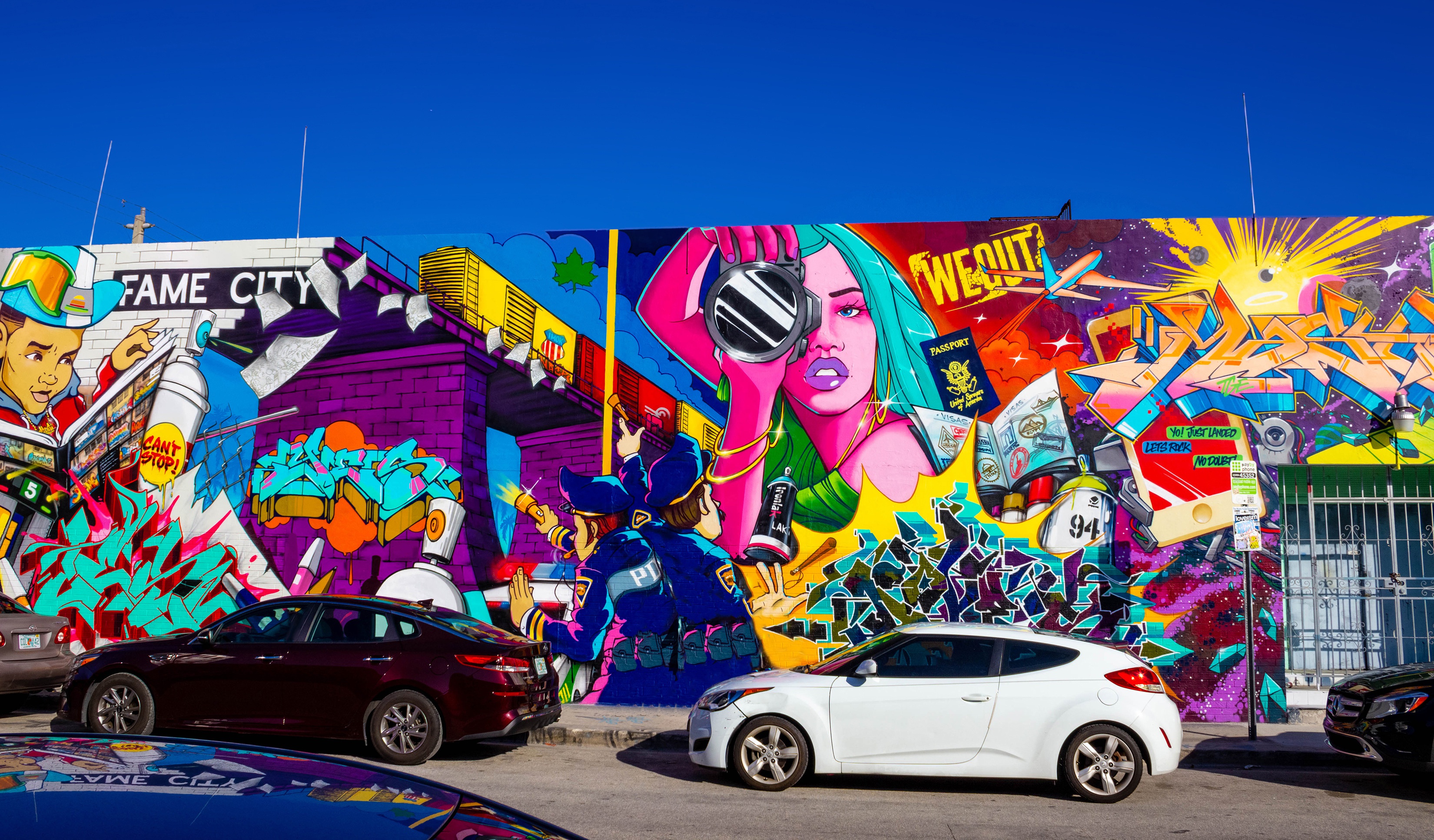 Courtesy of Adobe, Miami's neighbourhood Wynwood with street walls covered in graffiti art.